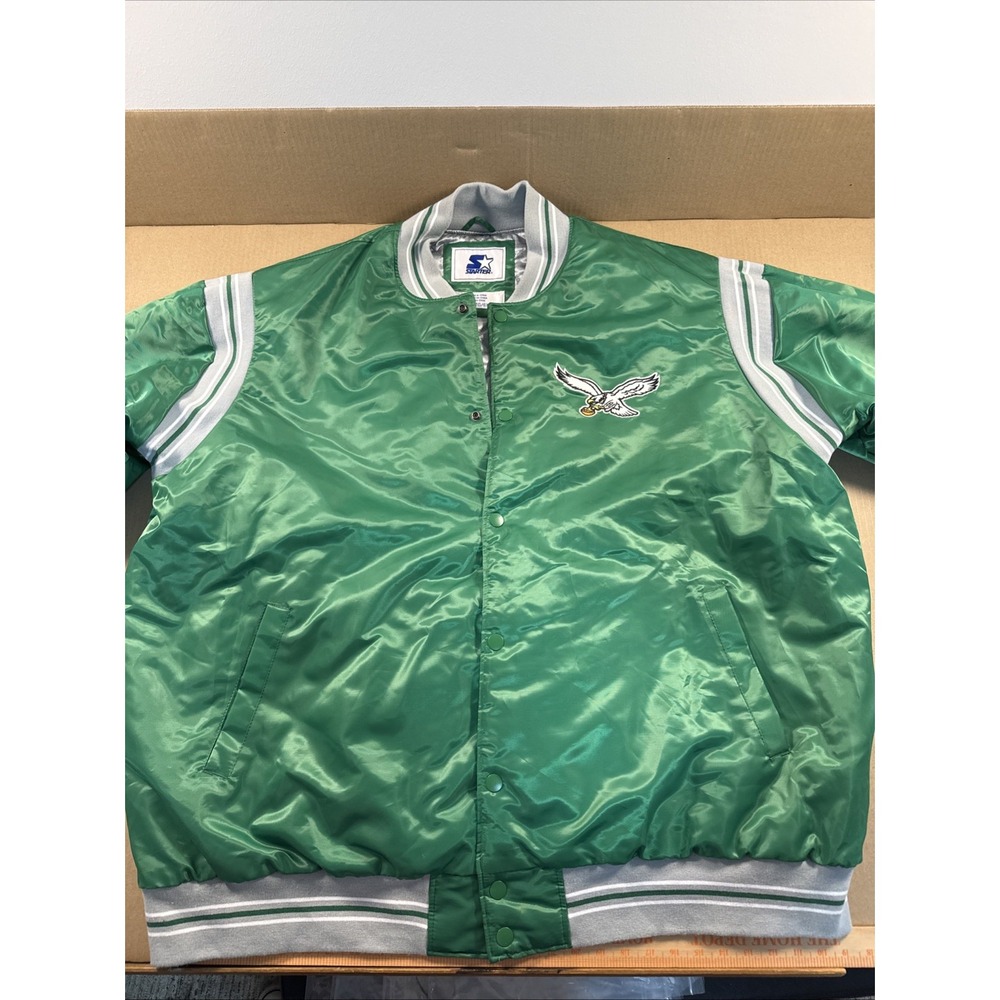 6XL Starter Satin Full Snapped Green Men Jacket PHILADELPHIA EAGLES, Mint Cond.